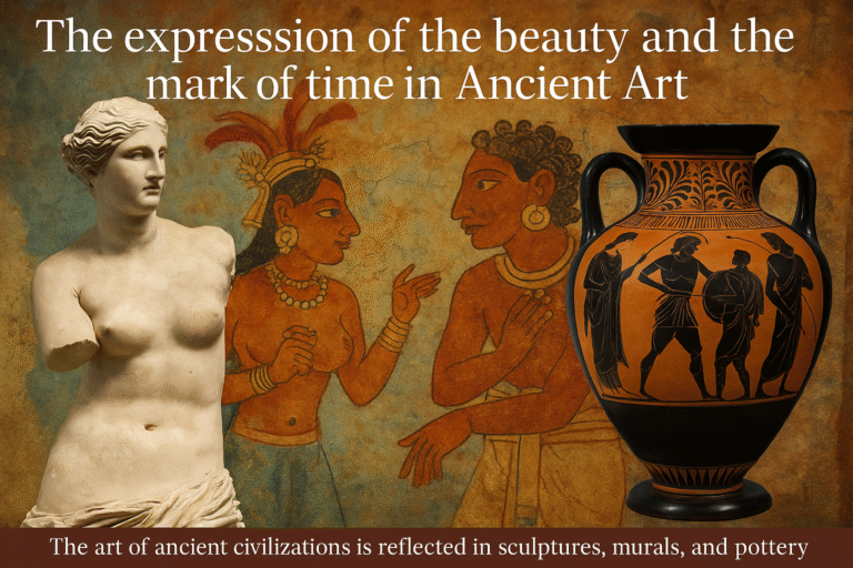 The art of ancient civilizations is reflected in sculptures, murals, and pottery